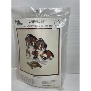 1974 Family Circle Crewel Embroidery Kit Puppy Love Beagles Turtle B Needlepoint
